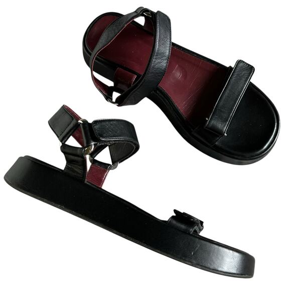 STAUD Liz Square Toe Black Leather Sandals Women's Size 37 Strappy Platform - Picture 1 of 13